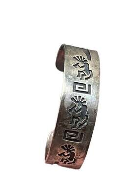 Vintage Hopi Sterling Silver Overlay Kokopelli Cuff Bracelet